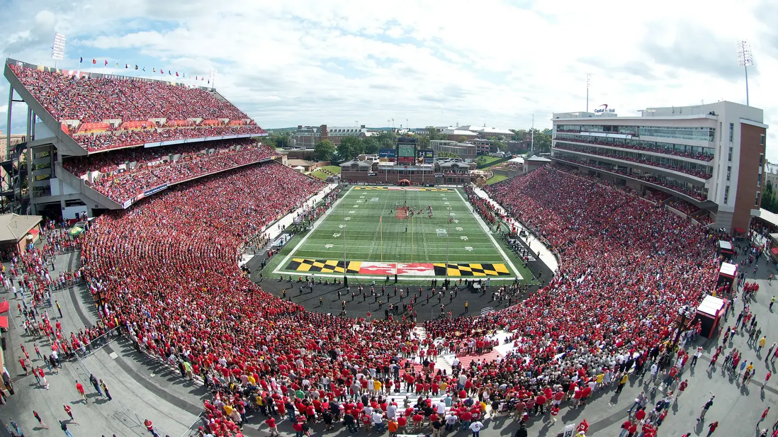 SECU Stadium from the open end zone, packed with fans